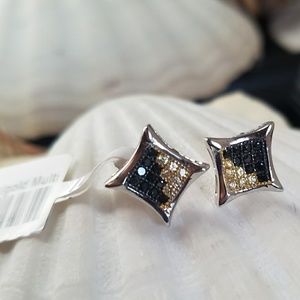 Sterling Silver Micro Pave Black & Yellow Earrings